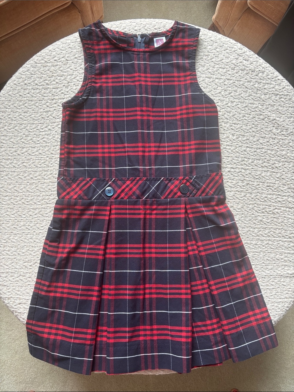 Girls Red and Navy Plaid School Jumper Dress